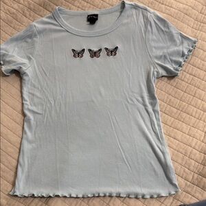 Art Class Girls Light Blue Butterfly Embroidered Scalloped Edge Tee Size L 10/12